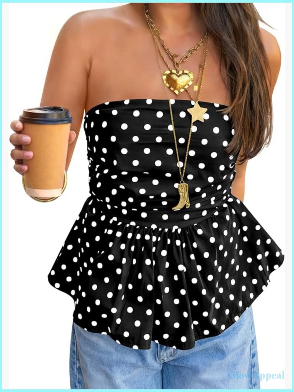 Strapless Polka Dot Tube Top Backless Ruffle Hem Y2K Bandeau Slim Fit
